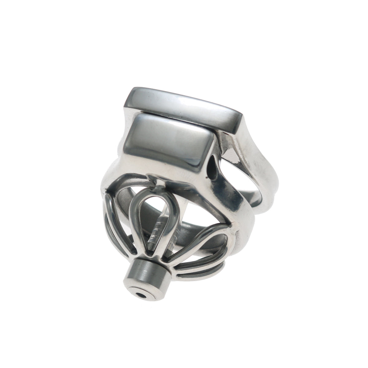 Stainless steel clover openwork chastity cage front view