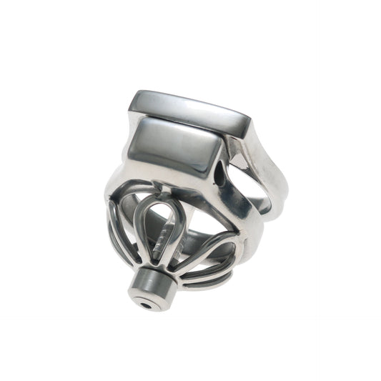 Stainless steel clover openwork chastity cage front view