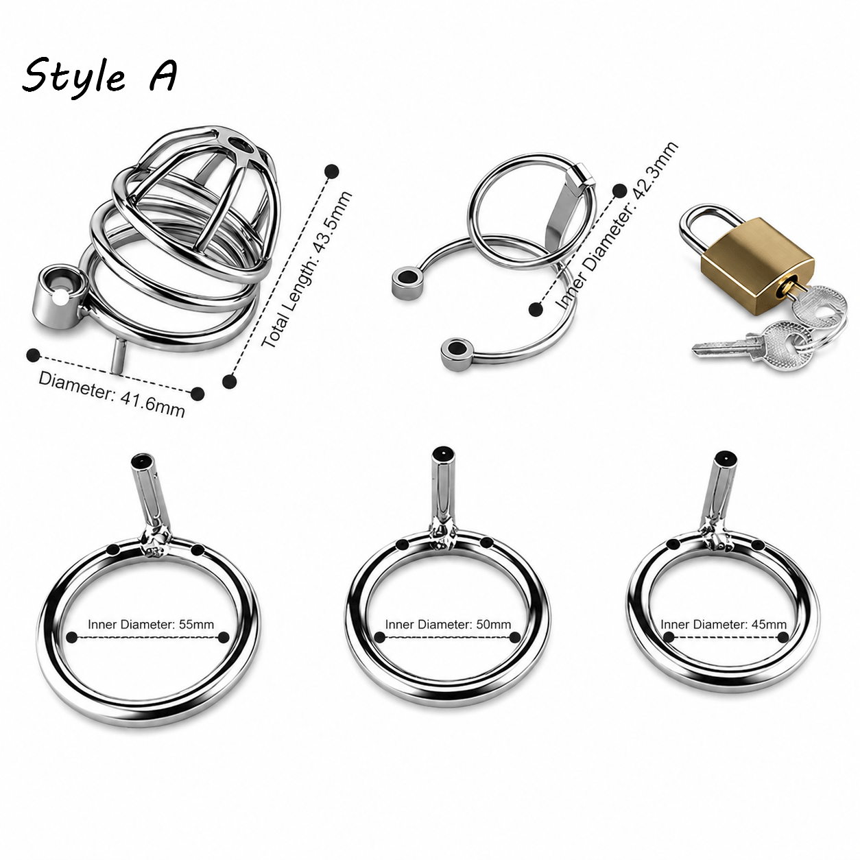 Stainless Steel Painless PA Chastity Cage