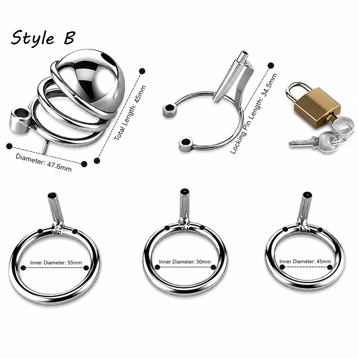 Stainless Steel Painless PA Chastity Cage