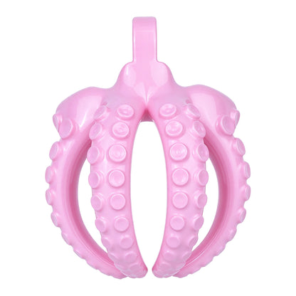 Pink tentacle binding resin chastity cage front view