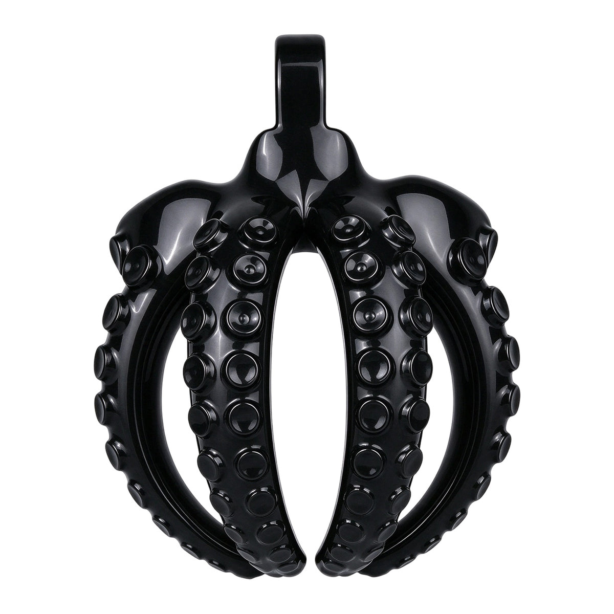 Black tentacle binding resin chastity cage front view