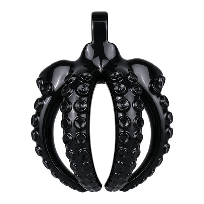 Black tentacle binding resin chastity cage front view