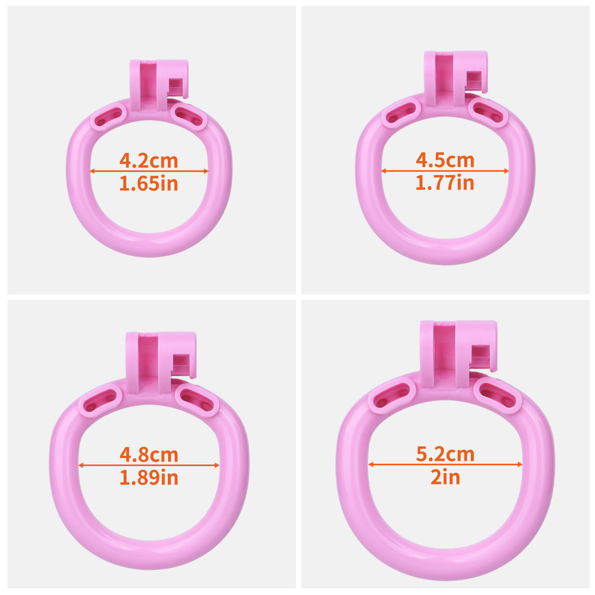 Four pink base ring inside diameters: 42, 45, 48 and 52 mm