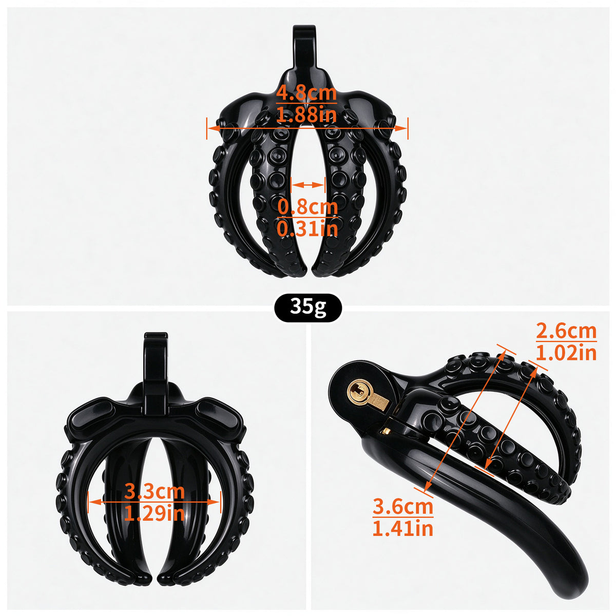 Black tentacle chastity cage measurement chart