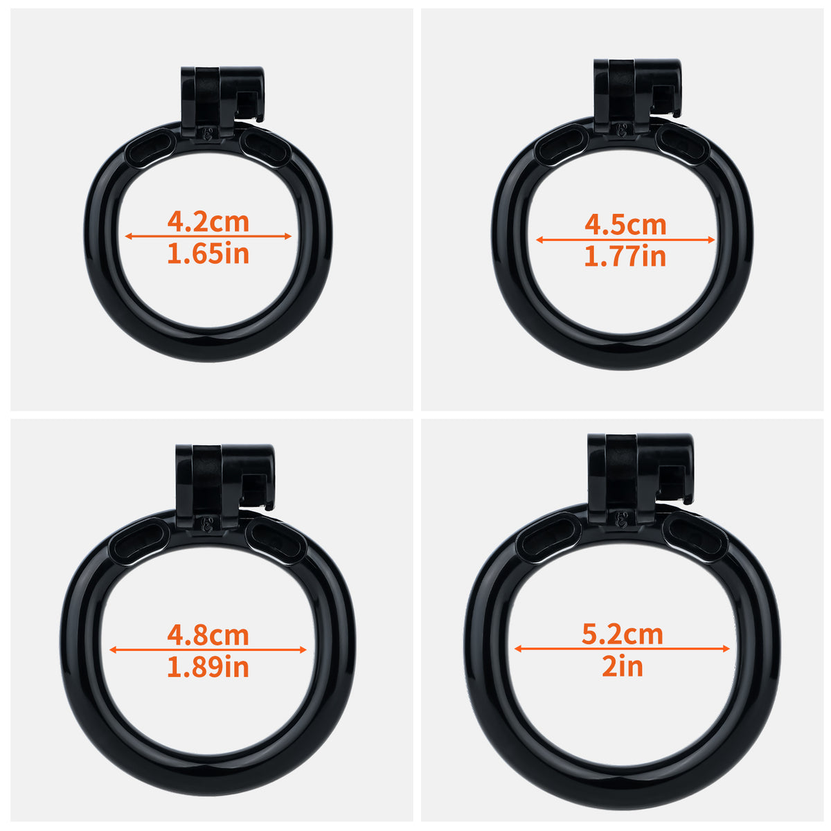 Four black base ring inside diameters: 42, 45, 48 and 52 mm