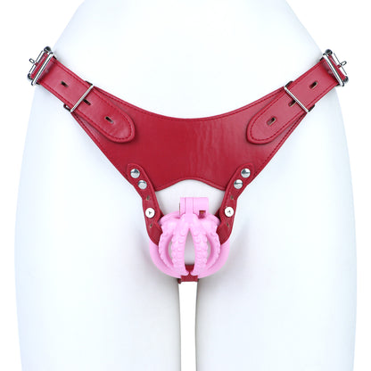 Pink tentacle chastity cage with red belt