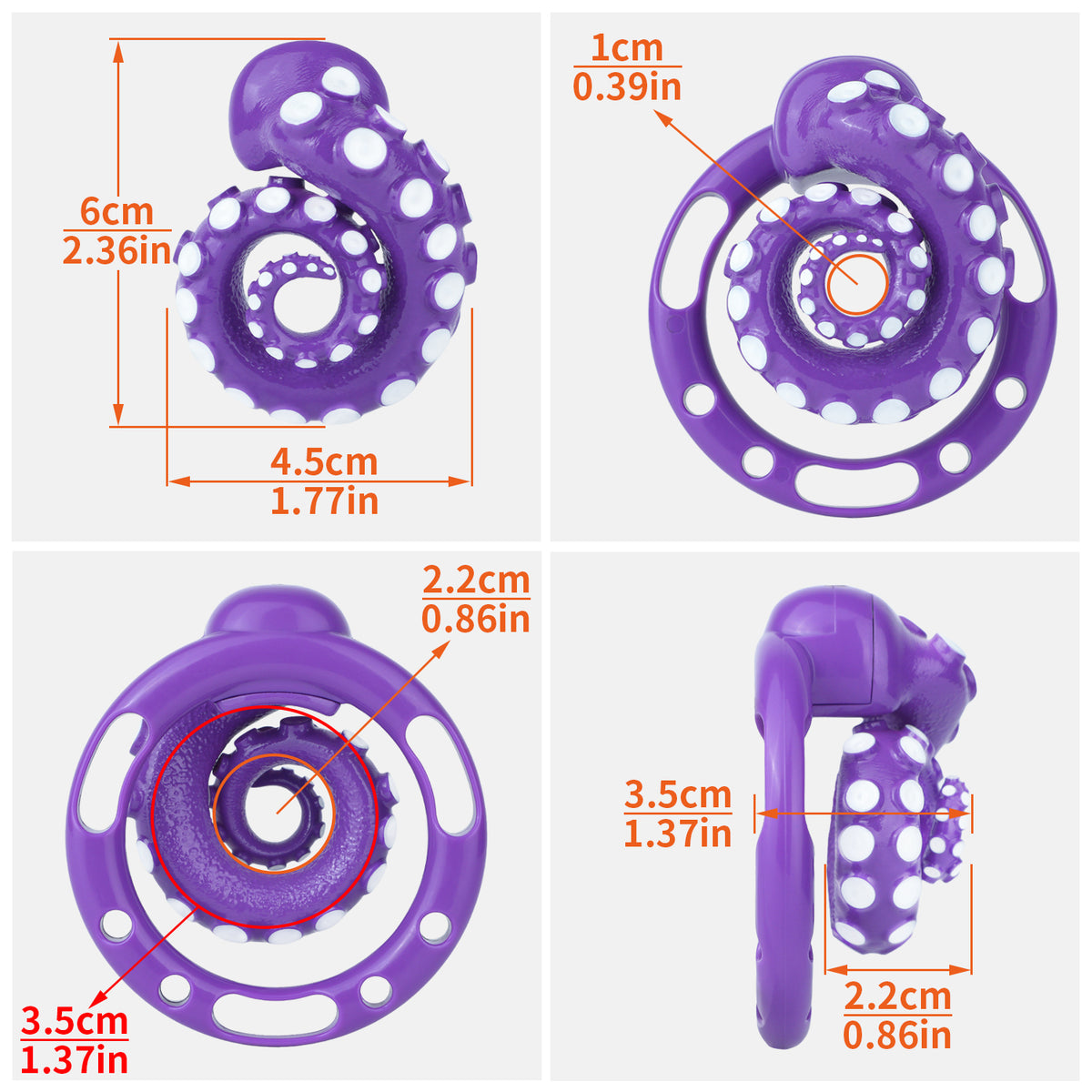 Purple cage dimensions: 6 cm height, 4.5 cm width and 3.5 cm overall depth