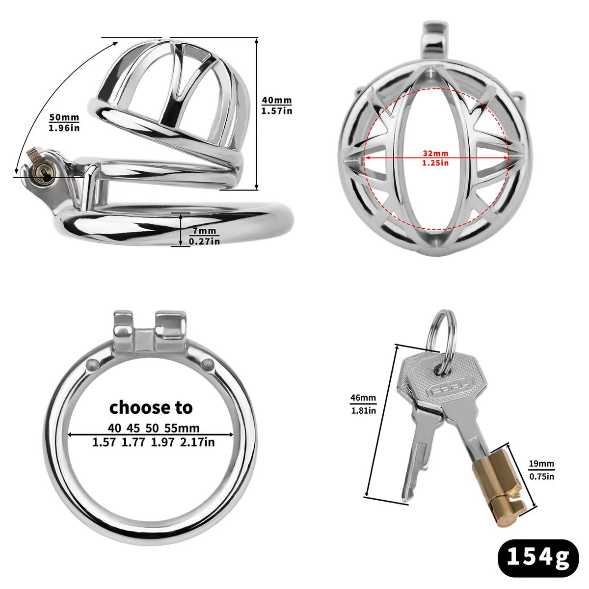 Timeless Classic Small Stainless Steel Chastity Cage