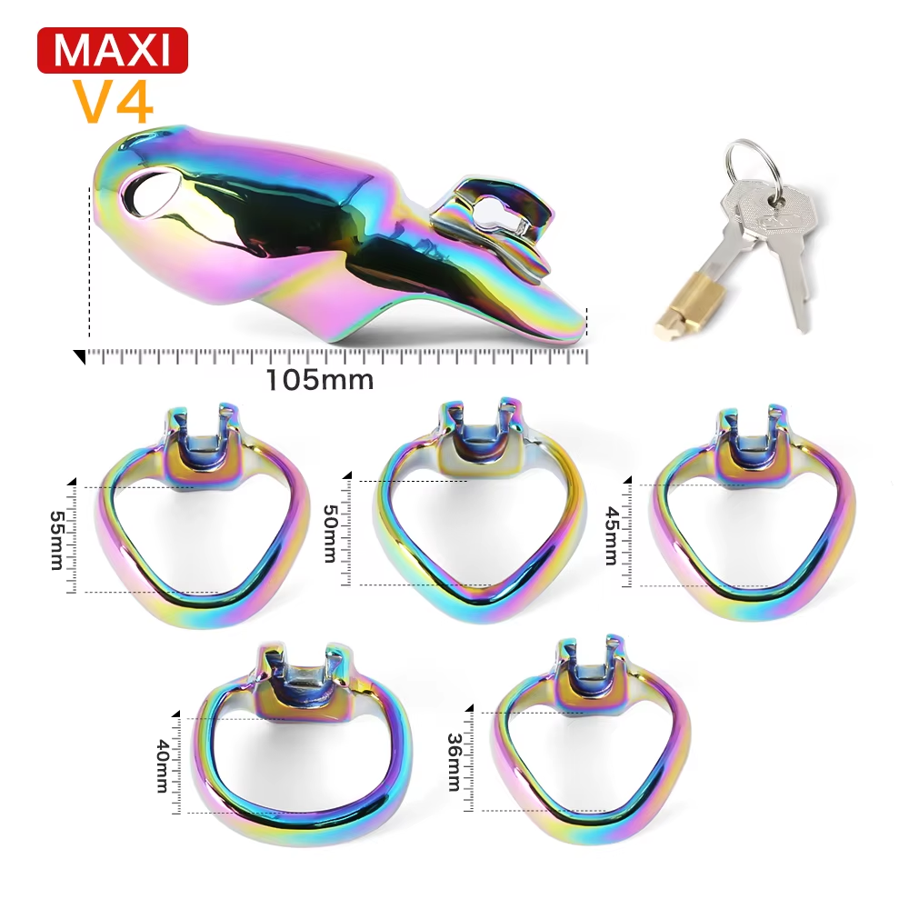 V4 Rainbow Steel Chastity Cage - Maxi