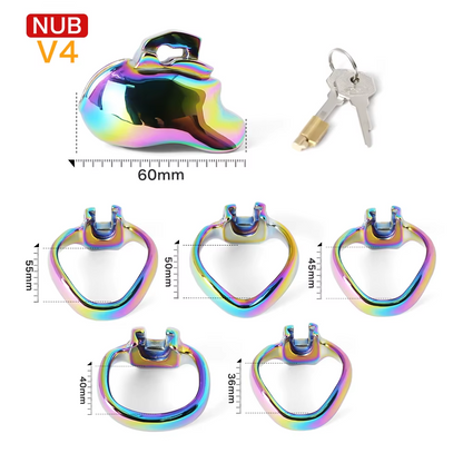 V4 Rainbow Steel Chastity Cage - nub v4 