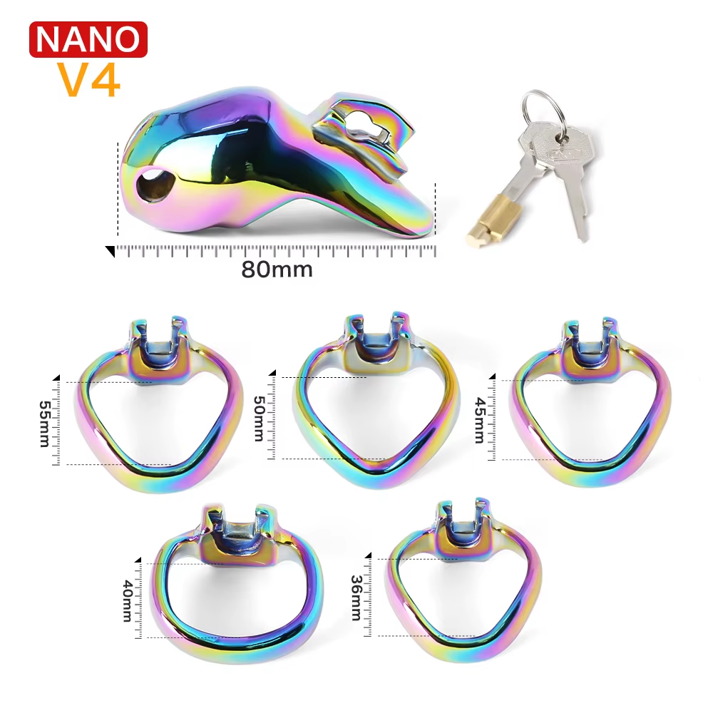 V4 Rainbow Steel Chastity Cage - nano size