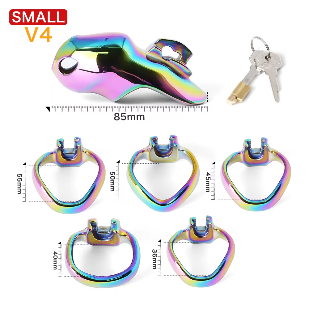 V4 Rainbow Steel Chastity Cage -small size