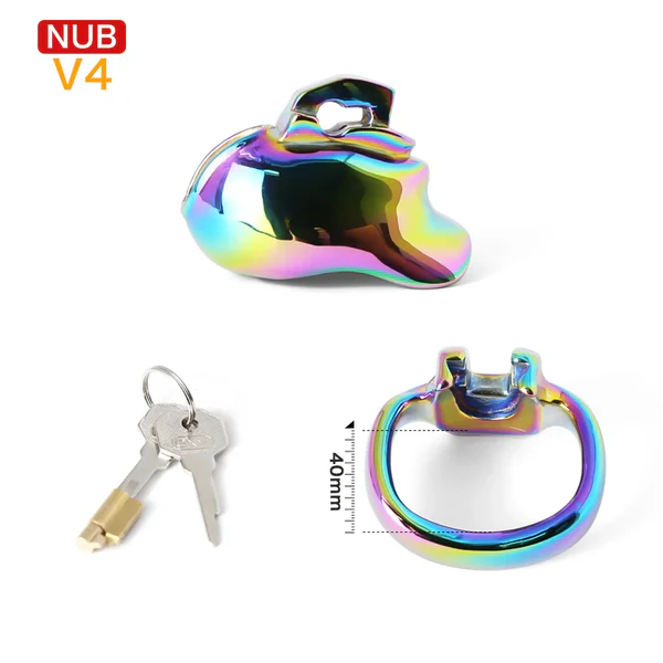 V4 Rainbow Steel Chastity Cage -nub 40mm