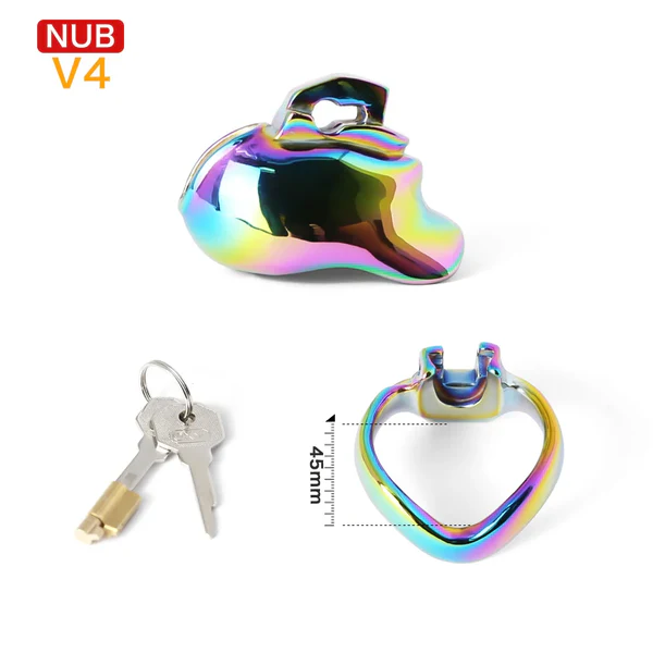 V4 Rainbow Steel Chastity Cage - nub 45mm