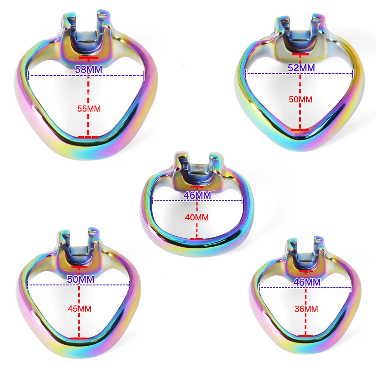 V4 Rainbow Steel Chastity Cage - ring size