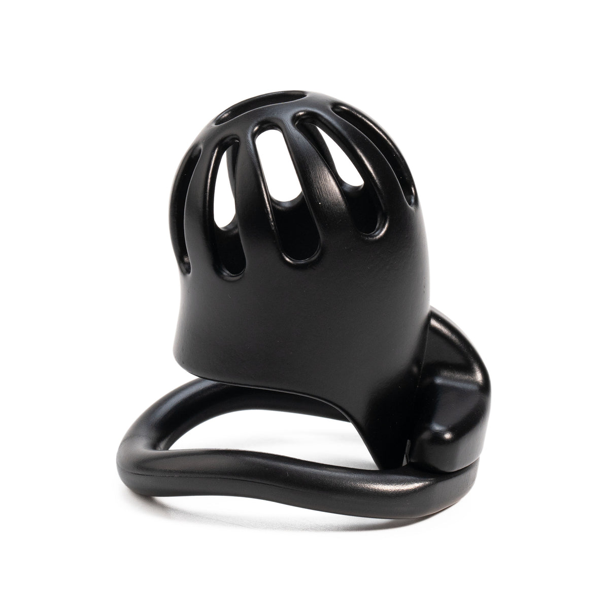 Black ventilated beginner chastity cage front view