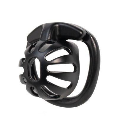 Black ventilated chastity cage angled side view
