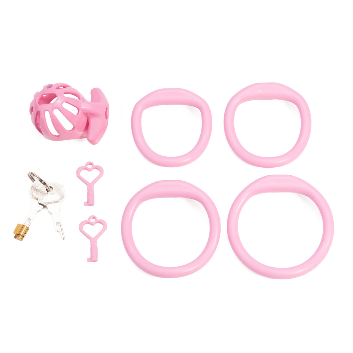 Pink small ventilated cage with four base rings
