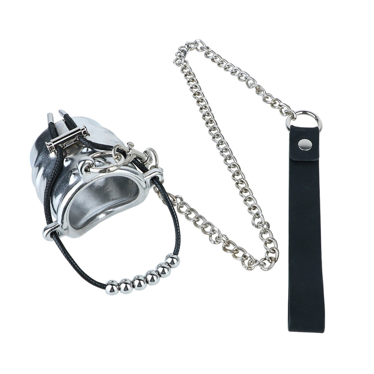 Ventilated Weighted Stainless Steel Chastity Cage with Chain – beaded rope cage with chain