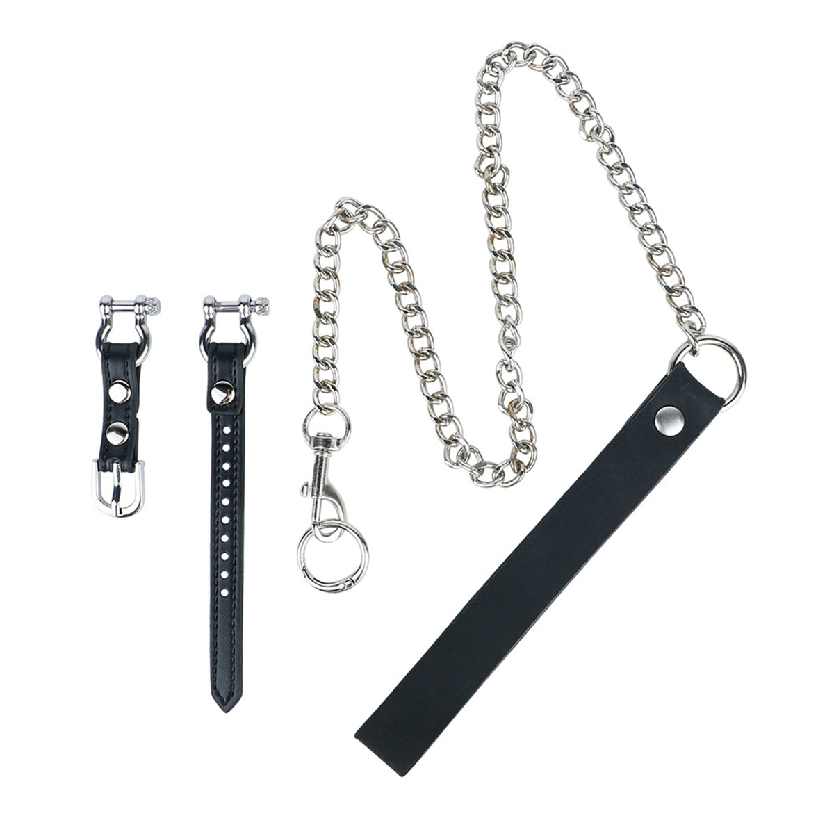 Ventilated Weighted Stainless Steel Chastity Cage with Chain – leather strap and chain components