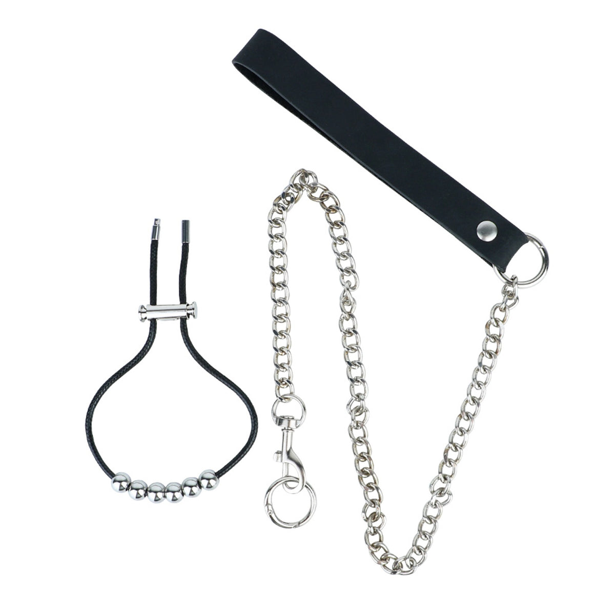 Ventilated Weighted Stainless Steel Chastity Cage with Chain – beaded rope and chain components