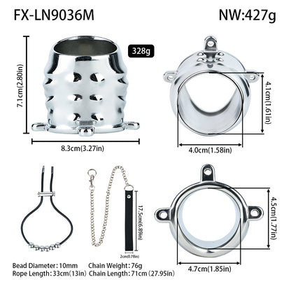 Ventilated Weighted Stainless Steel Chastity Cage with Chain – size M beaded rope measurements