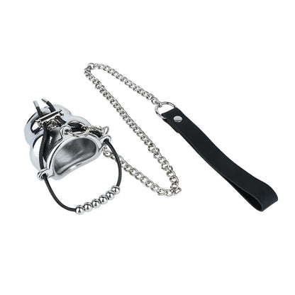 Weighted Stainless Steel Chastity Cage with Chain – beaded rope cage with chain