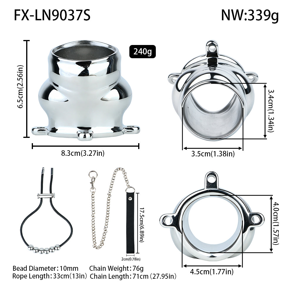 Weighted Stainless Steel Chastity Cage with Chain – size S beaded rope measurements