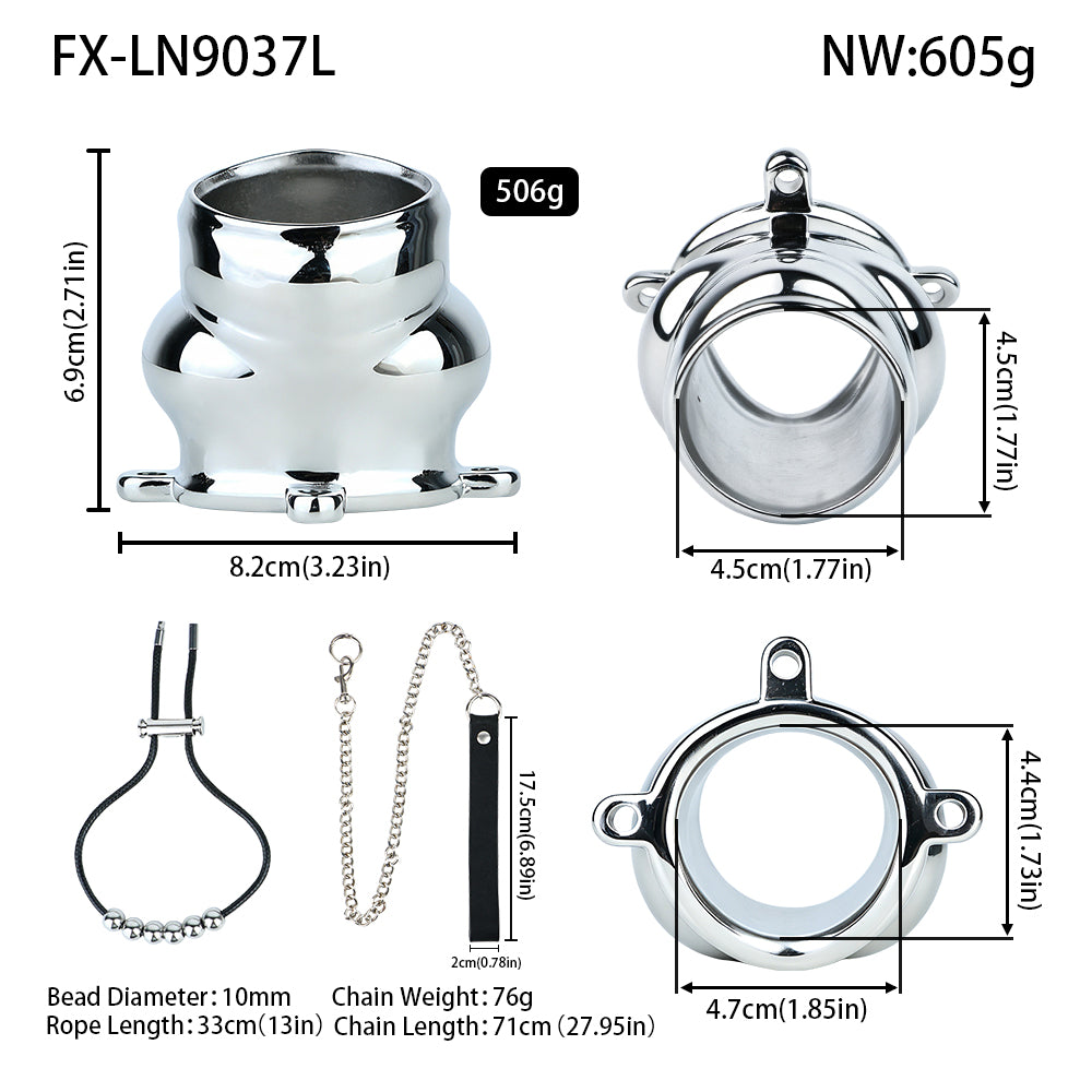 Weighted Stainless Steel Chastity Cage with Chain – size L beaded rope measurements