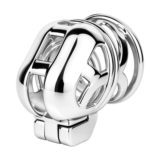 Three-quarter view of Yaokai chastity cage with base ring