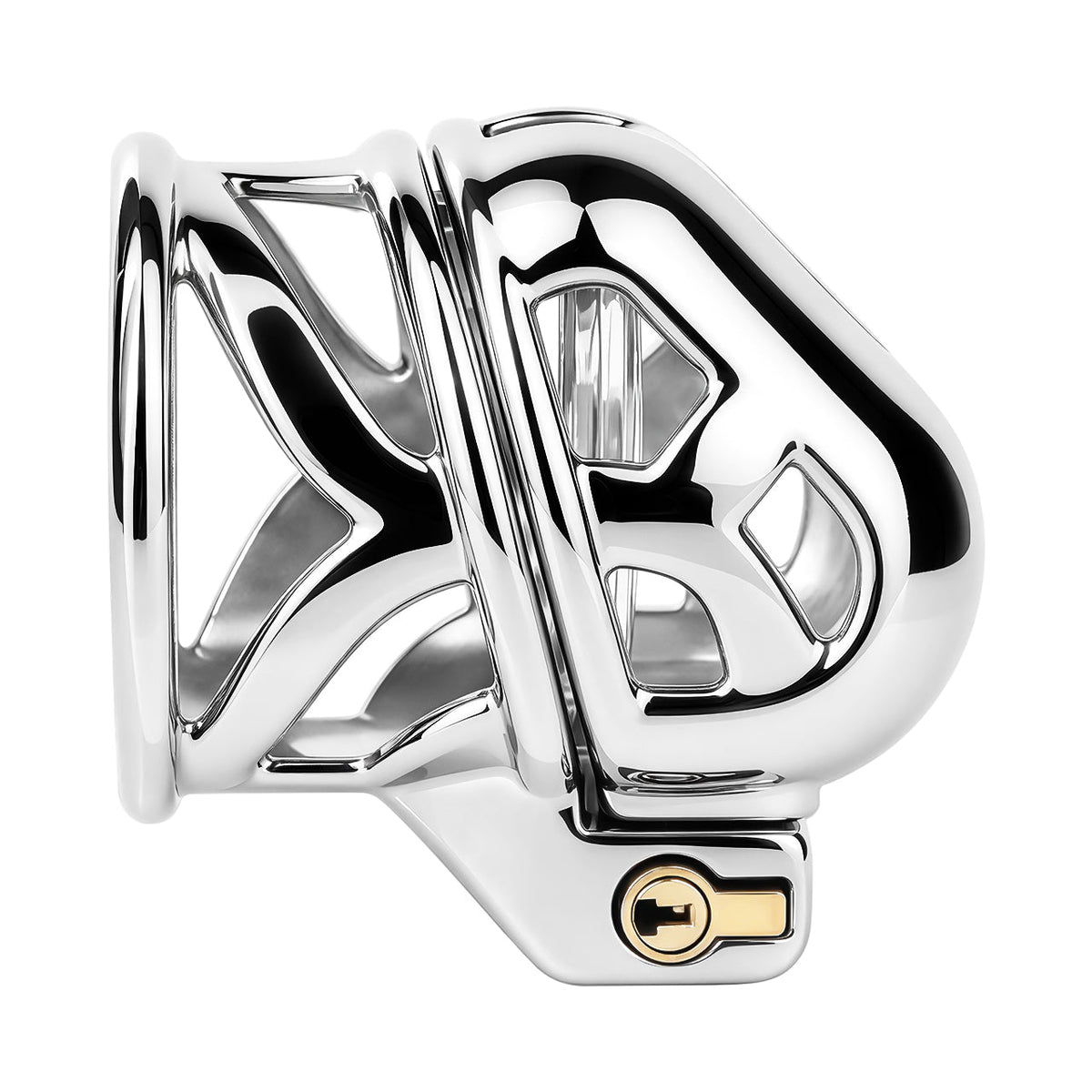 Angled view of Yaokai chastity cage hinge and lock block