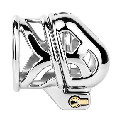 Angled view of Yaokai chastity cage hinge and lock block
