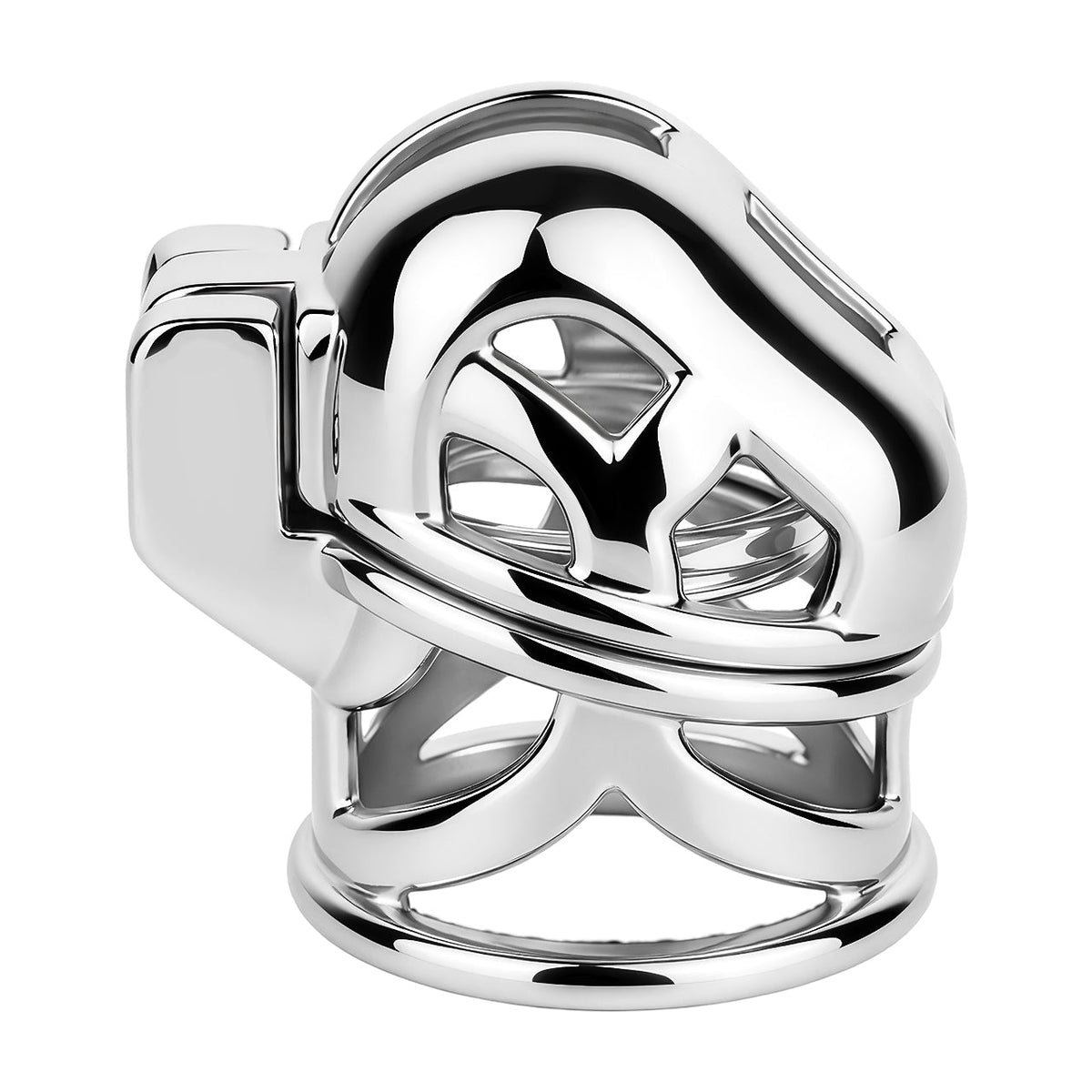 Yaokai chastity cage components laid out on white