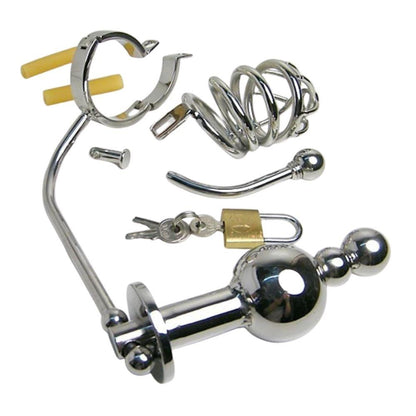 Cock Cage with a Butt Plug attachment and Urethral Sound 1.77 inches Long