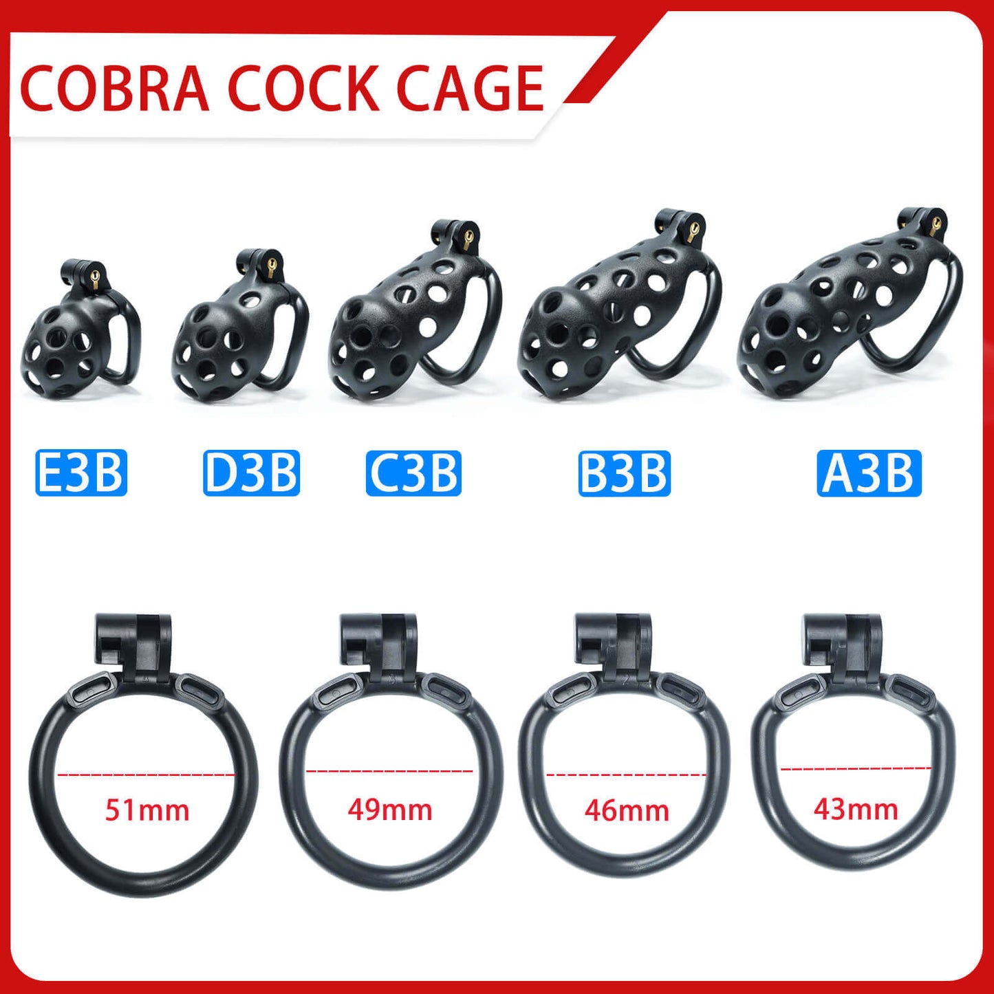 Kit de cage de chasteté Black Hole Cobra de 1,77 à 4,13 pouces de long