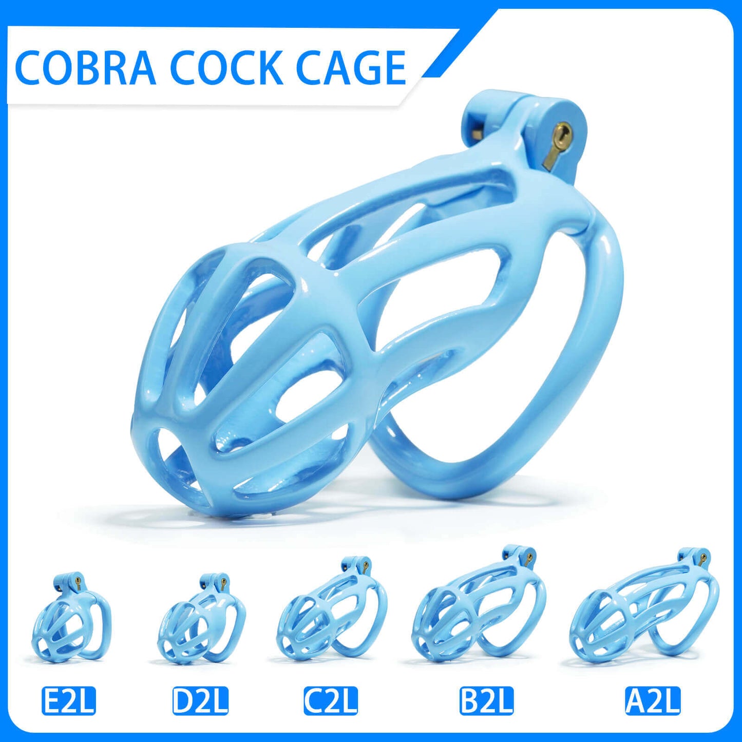 Kit de cage de chasteté Cobra à rayures bleues de 1,77 à 4,13 pouces de long 