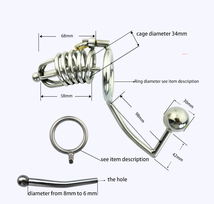 Keuschheitskäfig aus Metall mit Butt Plug und Harnröhrenkatheter