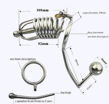 Load image into Gallery viewer, Metal Chastity Cage with Butt Plug and Urethral Catheter
