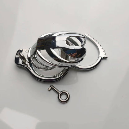 Adjustable Metal Male Chastity Cage with Handcuff Design