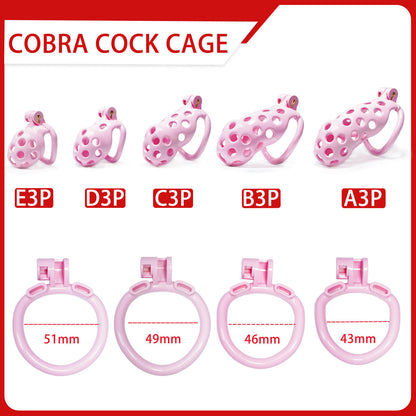 Pink Hole Cobra Chastity Cage Kit 1.77 To 4.13 Inches Long