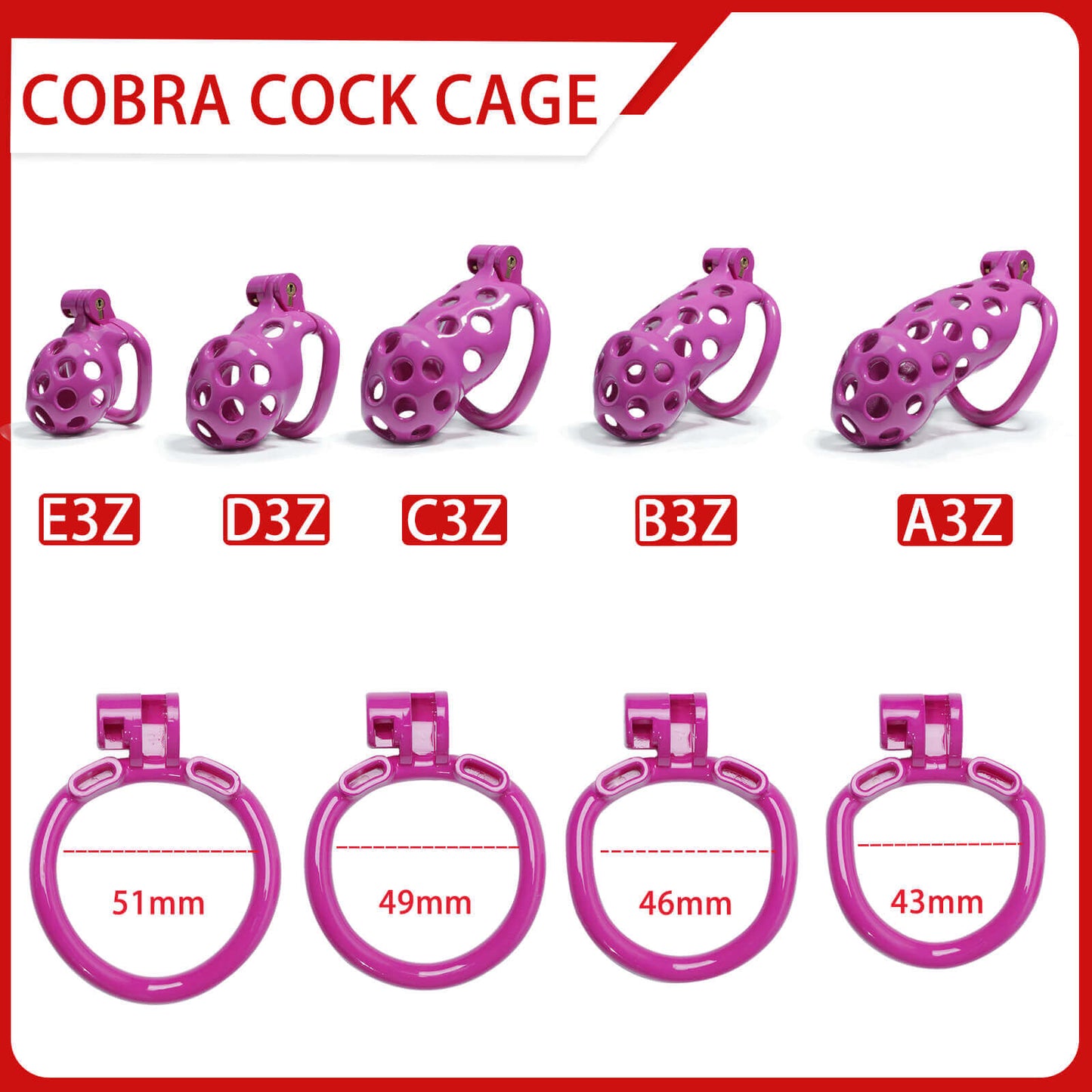 Kit de cage de chasteté Purple Hole Cobra de 1,77 à 4,13 pouces de long