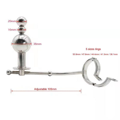 Cock Cage with a Butt Plug attachment and Urethral Sound 1.77 inches Long